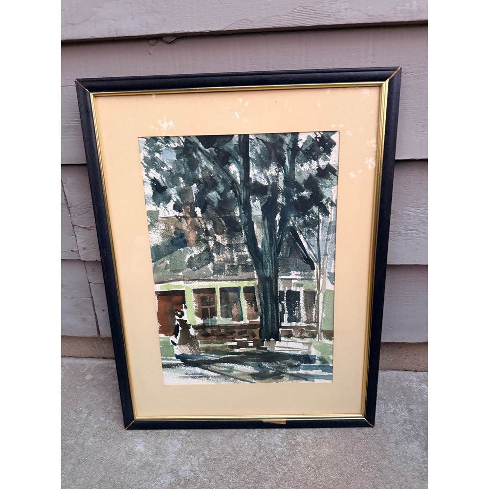 Stan Adams 1971 Original Watercolor Painting Framed Signed Landscape House Art